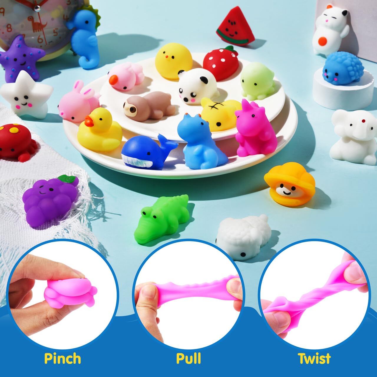 JOYIN Mochi Squishy Toys Set, Random 25 Pack Mini Mochi Party Favors for Kids, Easter Gifts for Kids Kawaii Squishy Toy Stress Relief Toys, Goodie Bags Fillers with Storage Box, Classroom Prizes