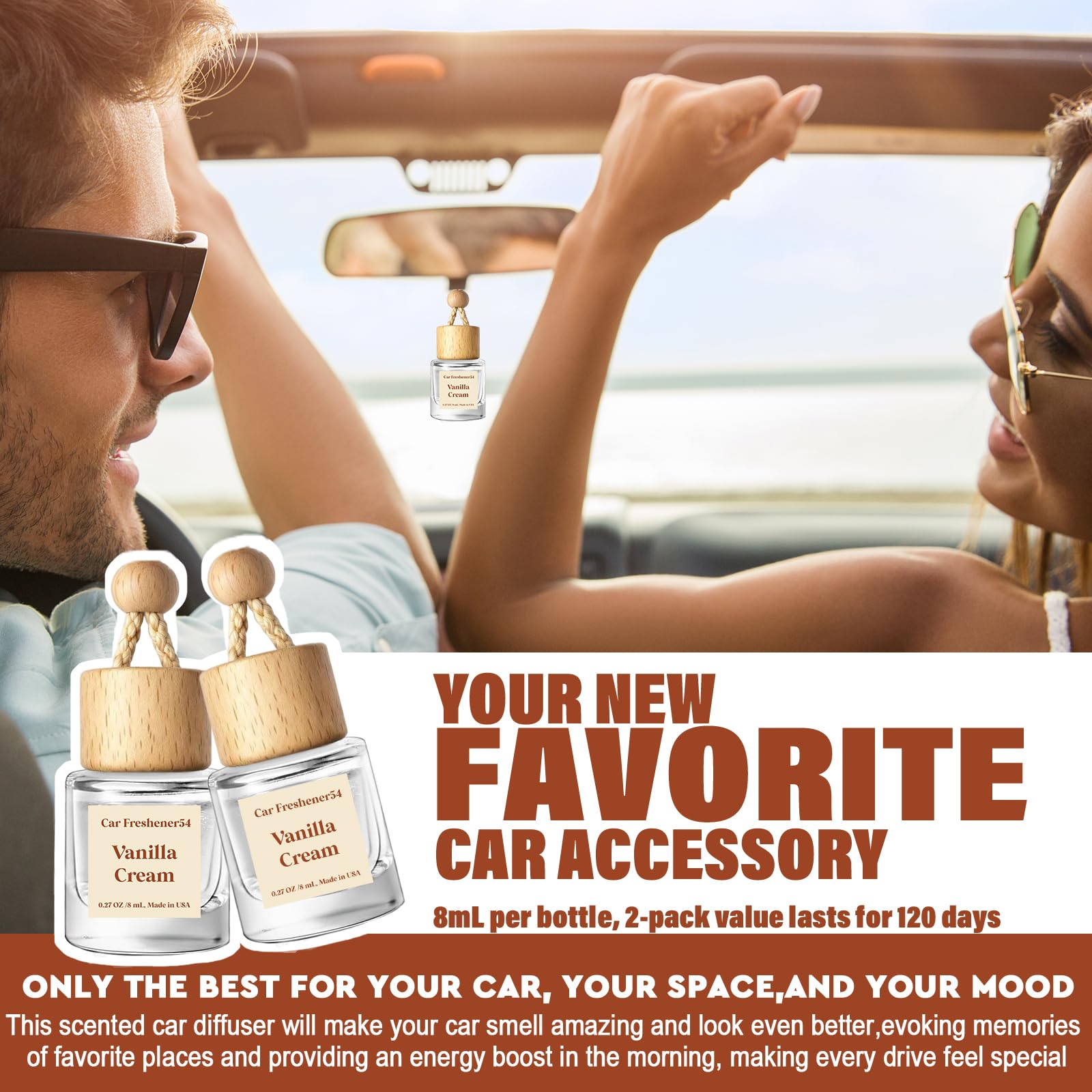HoogaLife Car Air Fresheners Diffuser 2 Pack Hanging Air Fresheners Diffuser - Vanilla Cream Fragrance Oil Air Diffuser for Car, 45+ Days Long Lasting Fragrance Made in USA