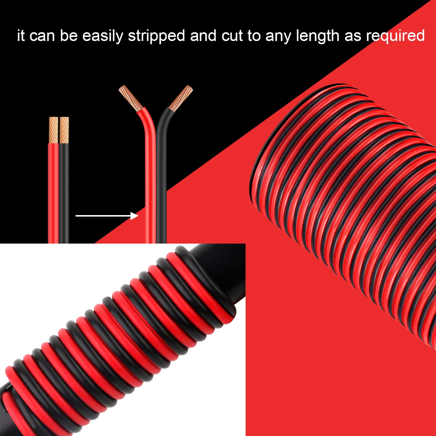 VIABRICO 14AWG 100FT Electrical Wire Cable 2 Conductors Red Black Cable Hookup LED Lighting Strips Flexible Wire Extension Cord 14 Gauge Copper Clad Aluminum Copper Wire 12V/24V DC Cable