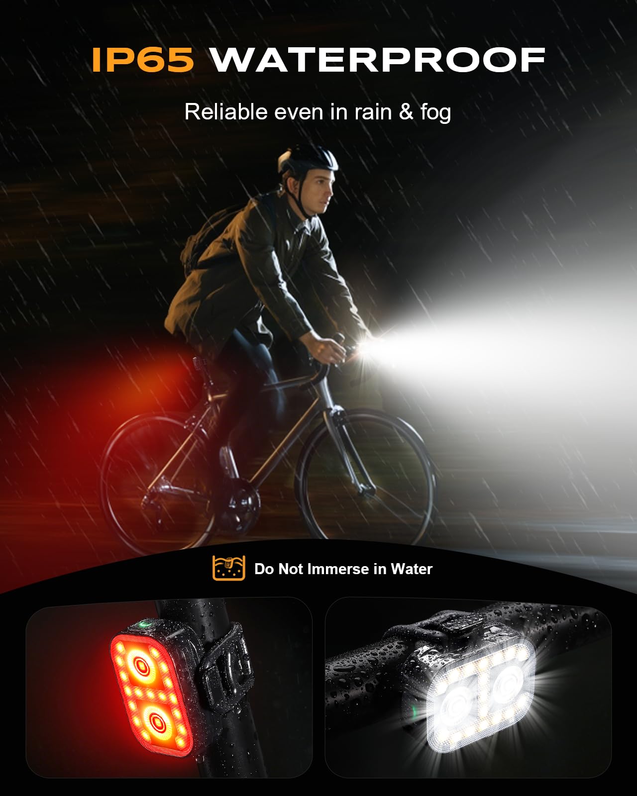 WOCBUY Bike Lights, Ultra-Slim & Lightweight Rechargeable Bicycle Lights Set, [5+6 Modes] Dual USB-C Bike Lights Front and Back, IP65 Waterproof Bicycle Lights for Night Riding Road Mountain Cycling - Available at All In One Marketplace Canada