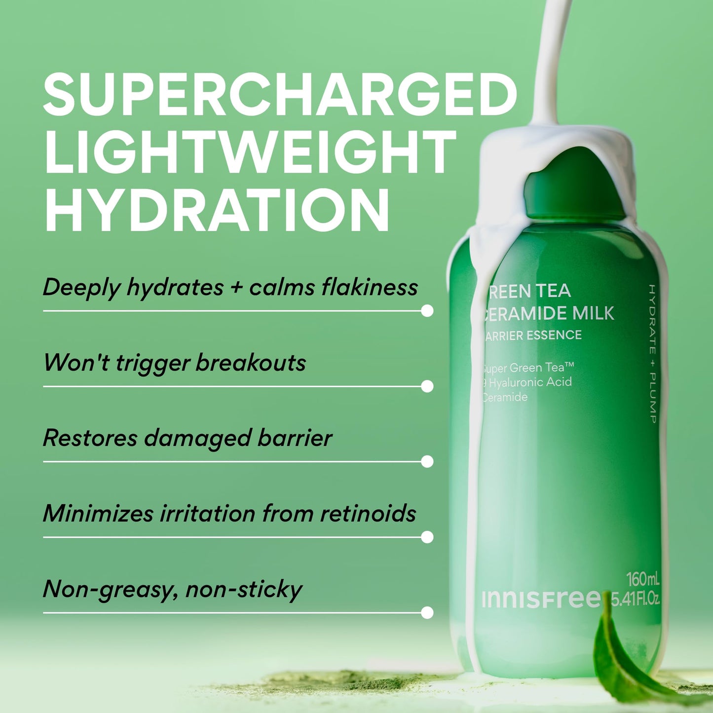 innisfree Green Tea Ceramide Milk, Hydrating & Lightweight Milky Toner for All Skin Types including Acne-Prone and Sensitive Skin innisfree