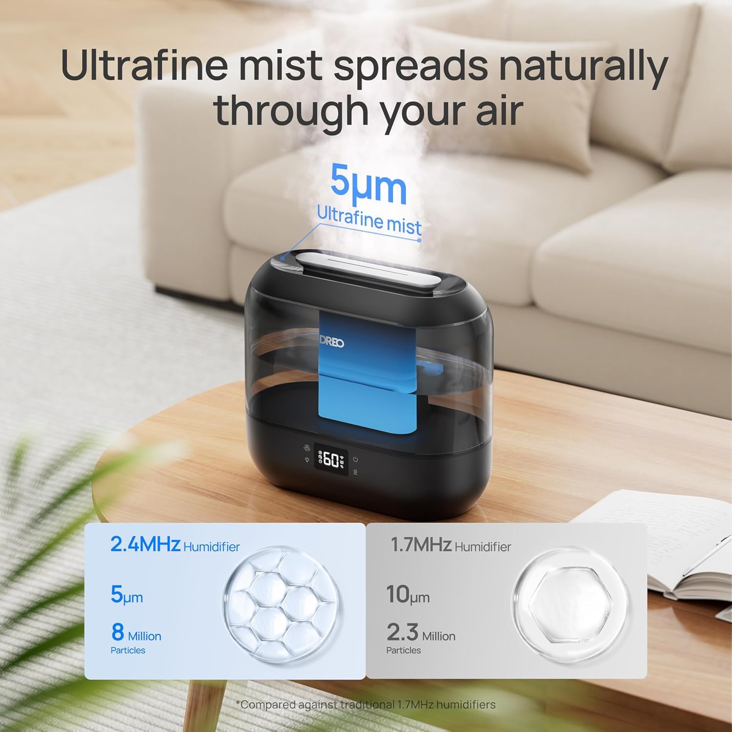 DREO Smart Humidifiers for Bedroom, Top Fill 4L Supersized Cool Mist Humidifier with Nightlight, 36H Runtime, Touch/APP/Voice Control, Quiet Ultrasonic Humidifiers for Large Room, Baby, Plants - Available at All In One Marketplace Canada
