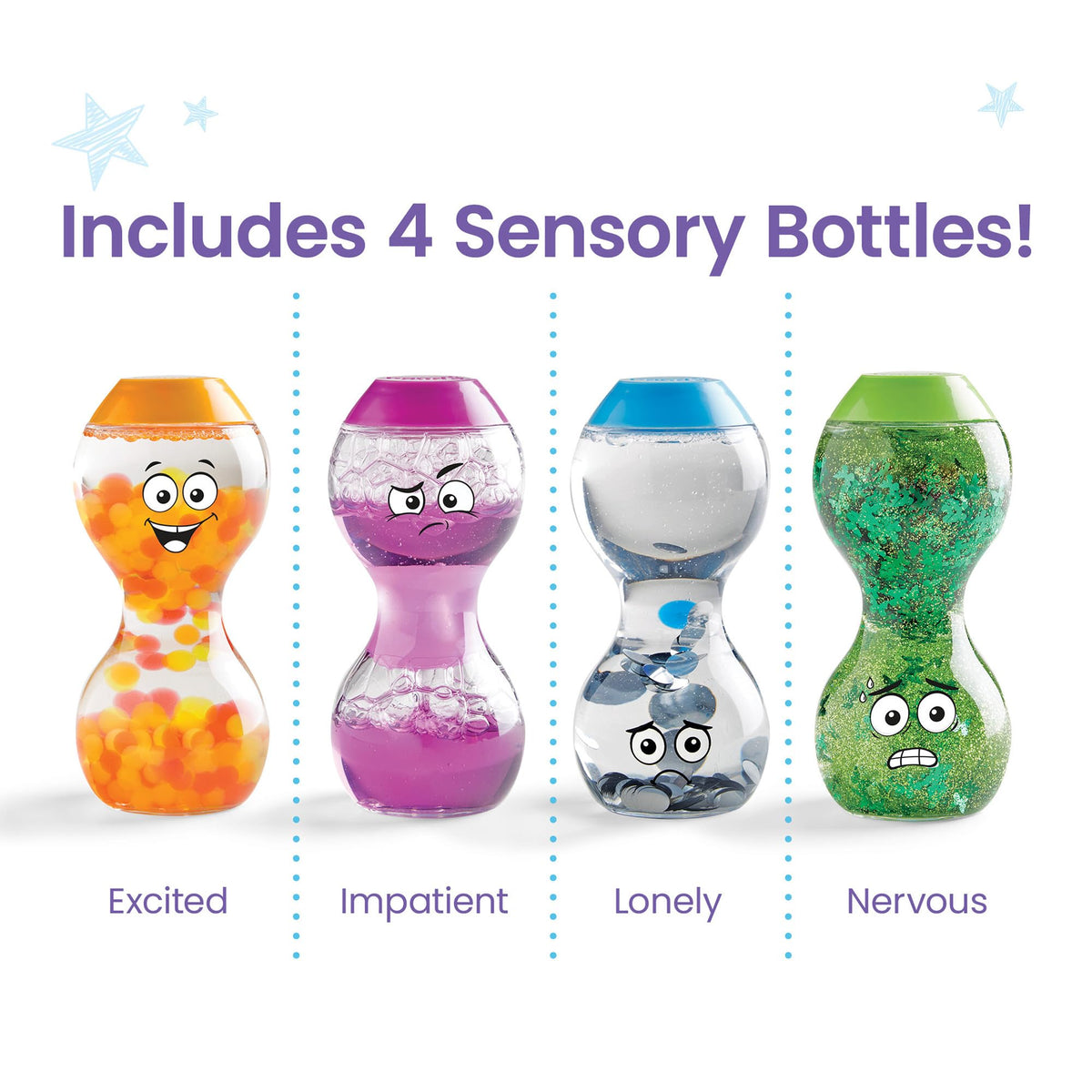hand2mind Express Your Feelings Sensory Bottles- Excited, Impatient, Lonely, Nervous