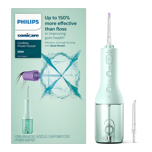 Philips Sonicare Power Flosser 3000 Cordless, Oral Irrigator Quad Stream technology and whisper quiet, Mint, HX3826/24 - Available at All In One Marketplace Canada