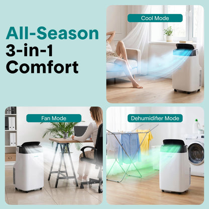 SereneLife Portable Electric Air Conditioner Unit-900W 8000 BTU Power Plug-in AC Cold Indoor Room Conditioning System with Cooler, Dehumidifier, Fan, Exhaust Hose, Window Seal, Wheels, Remote (SLPAC8) - Available at All In One Marketplace Canada