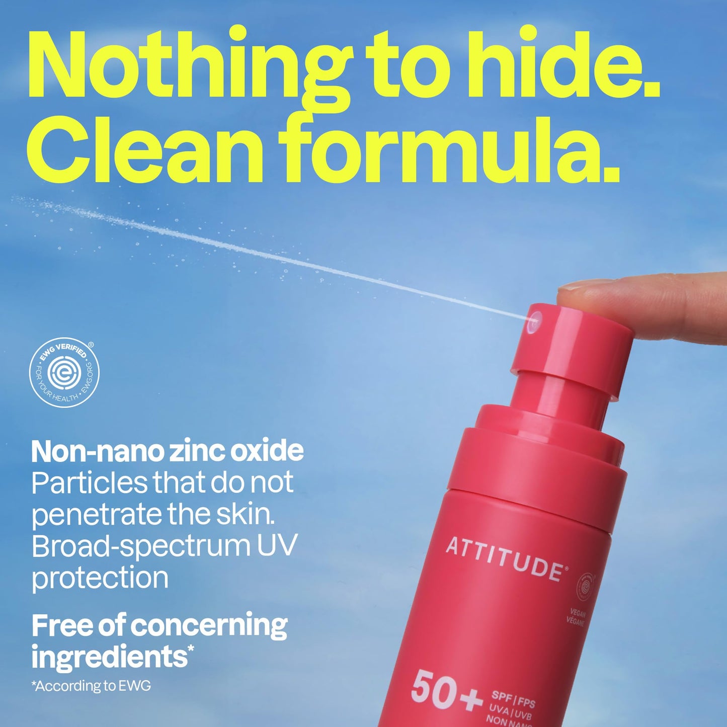 ATTITUDE Mineral Sunscreen Lightweight Lotion SPF 50, Broad Spectrum Zinc Oxide, EWG Verified, Non-Nano, Water-Resistant 80 Minutes, Non-Greasy for Face & Body, Vegan, Sun-Kissed Vanilla Scent, 80 grams