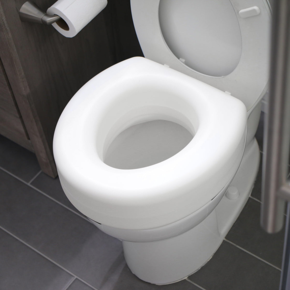 HealthSmart Raised Toilet Seat Riser That Fits Most Standard Bowls for Enhanced Comfort and Elevation with Slip Resistant Pads, 15x15x5, New and Improved,White