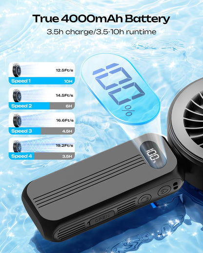 Otlonpe Handheld Misting Fan Portable, Powerful 4 High Speeds Rechargeable Small Hand Held Fan Water Mist, 4000mAh Battery Operated, Foldable, Lanyard, Personal Cooling for Travel (BLACK) - Available at All In One Marketplace Canada