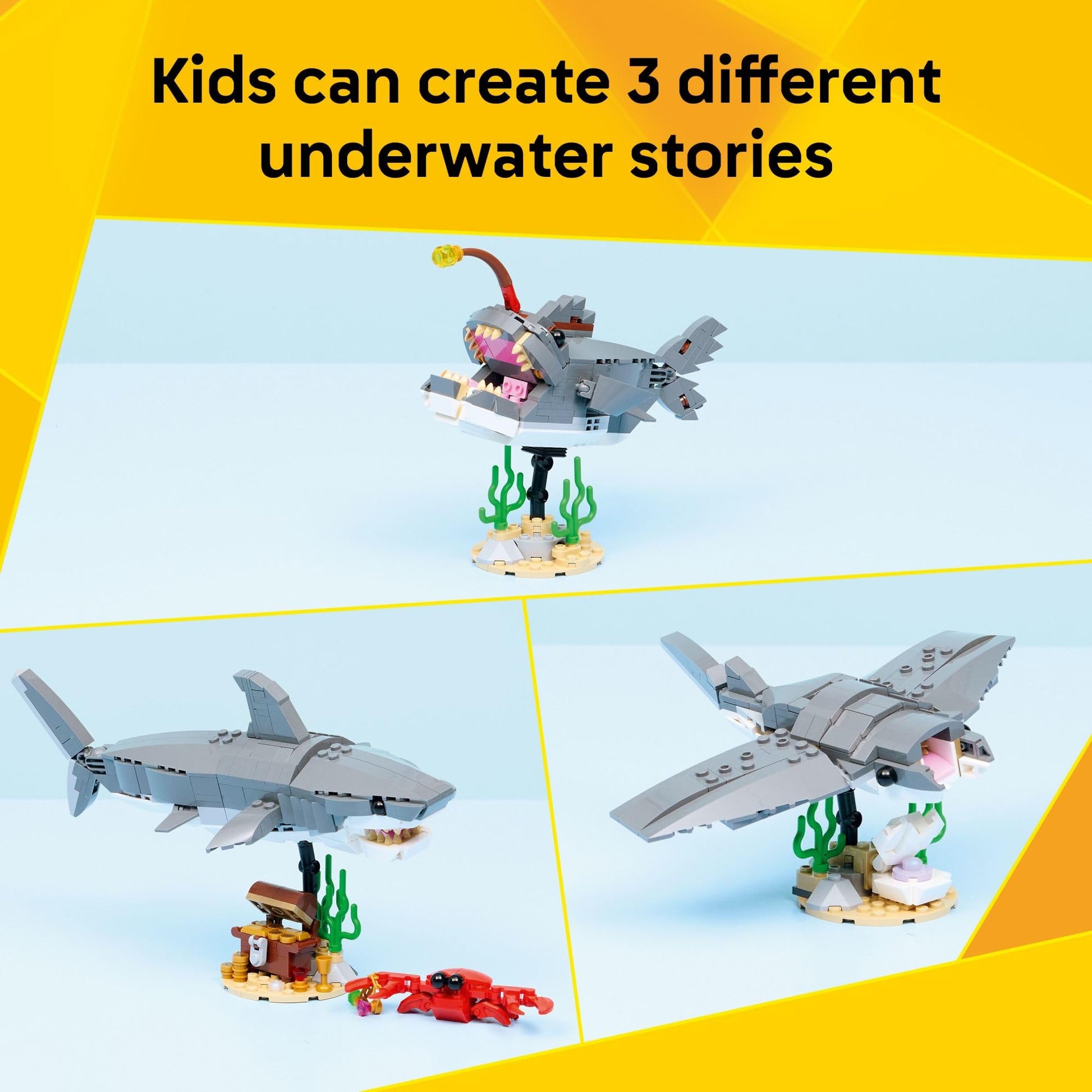 LEGO Creator Fierce Shark with a Treasure Chest Building Toy for Boys & Girls - Kids Build a Shark, Fish, or Manta Ray Animal Figure - Bedroom or Shelf Decor for Ages 8+ - 31381 LEGO