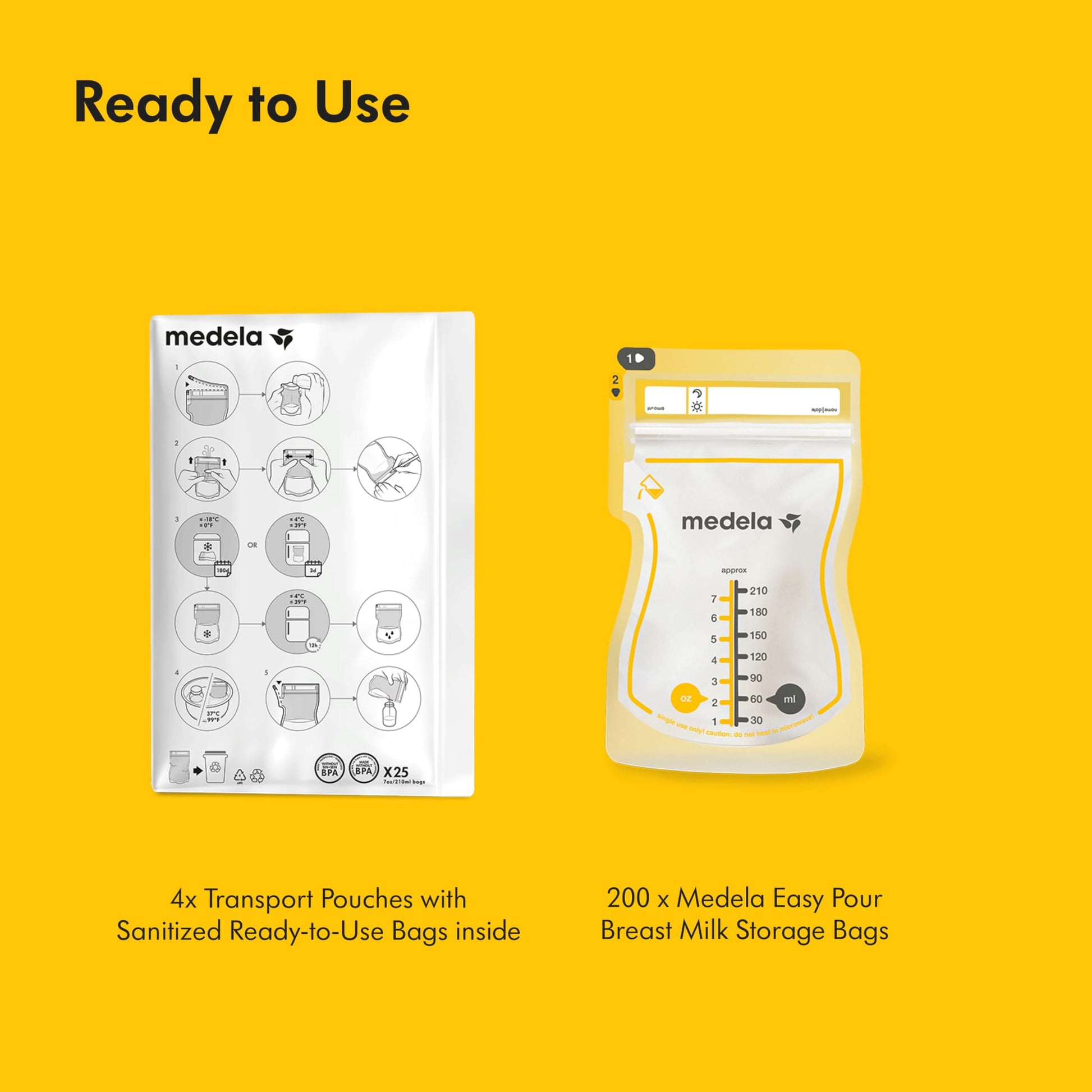 Medela Easy Pour Disposable Breast Milk Storage Bags, 7 oz/210 ml Capacity, Leakproof Design with Milk Protection, Made Without BPA, Pack of 200