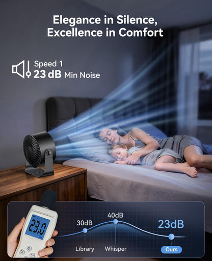 DIGIX Rechargeable USB Desk Fan for Bedroom, 100 Speeds, 360° Rotation, Wall Mounted Design Small Portable Table Fan with LED Display, Quiet Personal Desktop Cooling Fans for Home Office (Black) - Available at All In One Marketplace Canada