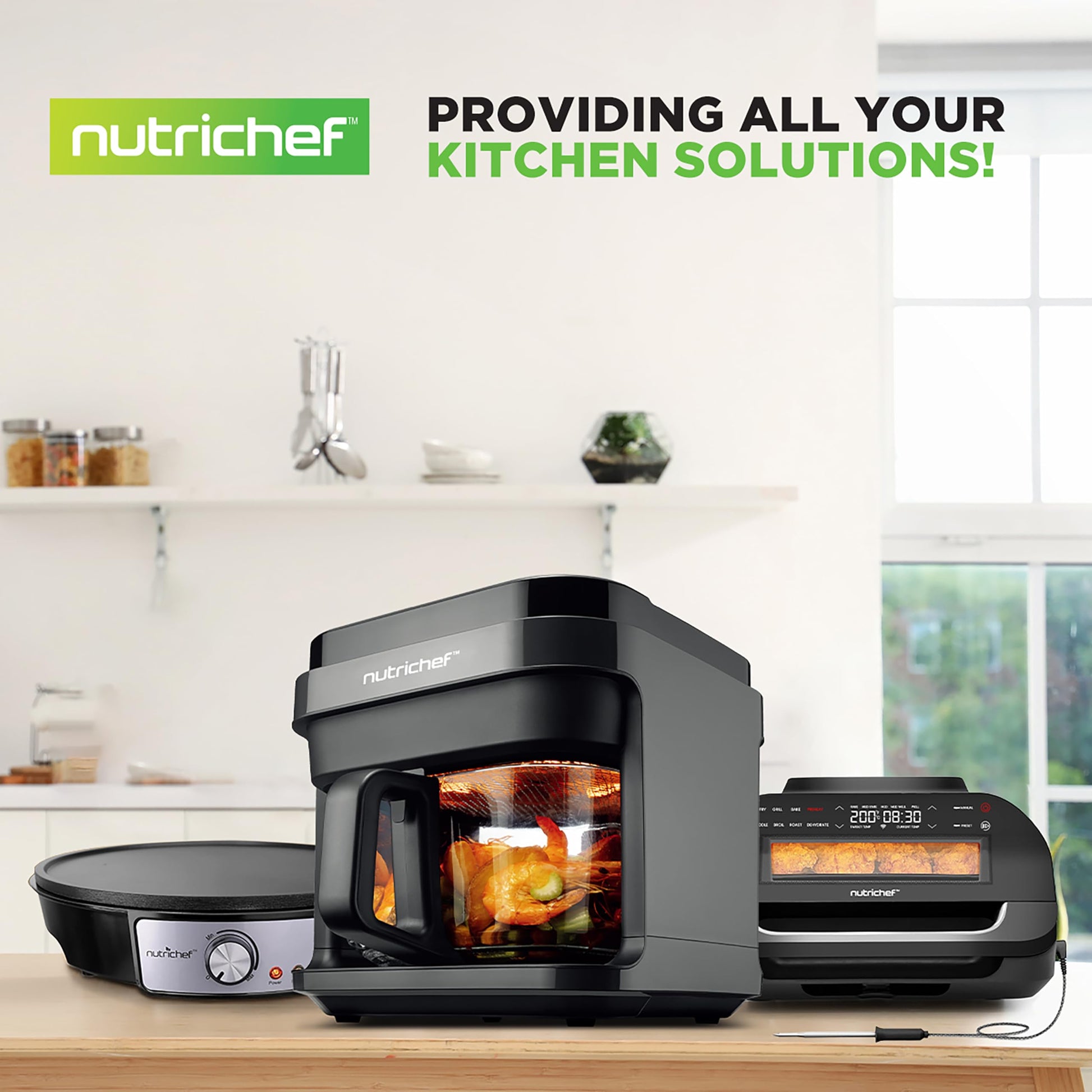 Nutrichef 5.8 Quart Air Fryer | 8-1 Preset Cook Modes | Transparent Fry Bowl for Best Cooking Results | Cook Shrimp, Steak, Fries, Wings, Chicken & More | Precise Temperature Control & Time | Black NutriChef