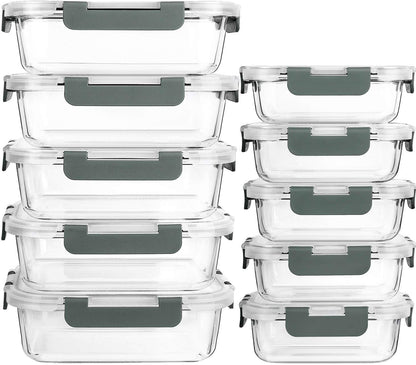 [10-Pack] MCIRCO Glass Meal Prep Containers With Lids, Food Storage With Snap Locking Lids, Airtight Lunch Boxes, Microwave, Oven, Freezer and Dishwasher Safe - Available at All In One Marketplace Canada