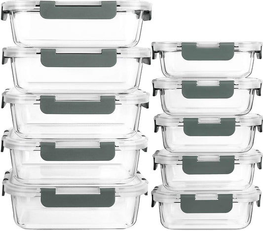 [10-Pack] MCIRCO Glass Meal Prep Containers With Lids, Food Storage With Snap Locking Lids, Airtight Lunch Boxes, Microwave, Oven, Freezer and Dishwasher Safe - Available at All In One Marketplace Canada
