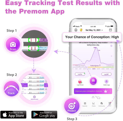 Easy@Home 100 Ovulation & 20 Pregnancy Test Strips Kit: Accurate Fertility Tests - Powered by Premom App OPK | 100 LH + 20 HCG