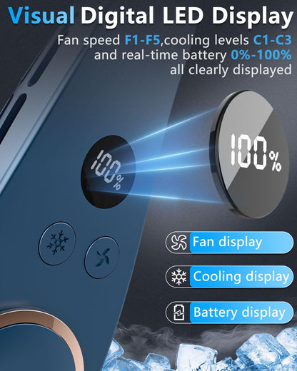 Sizet Neck Fan with Cooling Plate-USB 5500mAh Battery,24H Cooling,5 Speeds&3 Cooler Modes LED Display,Wearable Mini Portable Personal Fan,Quiet Neck Cooler for Women, Men, Kids, Travel, Outdoor, Blue - Available at All In One Marketplace Canada