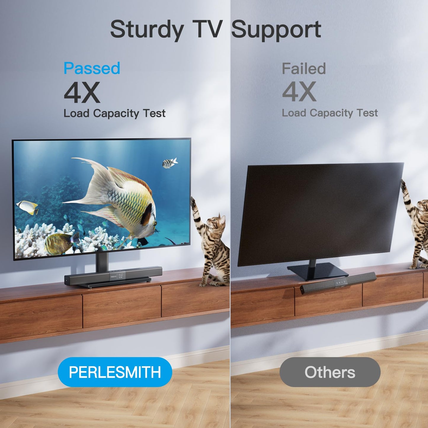 PERLESMITH Swivel Universal TV Stand/Base - Table Top TV Stand for 24-60 inch LCD LED TVs - Height Adjustable TV Mount Stand with Tempered Glass Base, VESA 400x400mm, Holds up to 99lbs PSTVS09 PERLESMITH