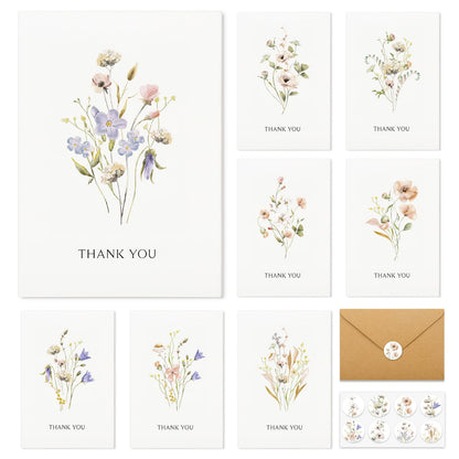 Thank You Cards with Envelopes - 32 Pack Wildflower Blank Cards With Adhesive Envelopes & Matching Stickers Perfect for Wedding, Bridal Showers, Baby Showers,Birthday, All Occasion