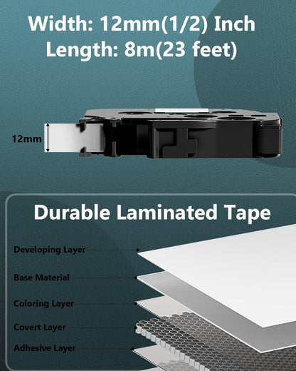 5 Pack Replacement for TZe-231 P Touch Label Tape Compatible with Brother P-Touch (TZ231 TZe231) Standard Laminated 12mm, Black on White, for Label Maker Tape PTH110 PT-D210 D220 D200 H100 - Available at All In One Marketplace Canada