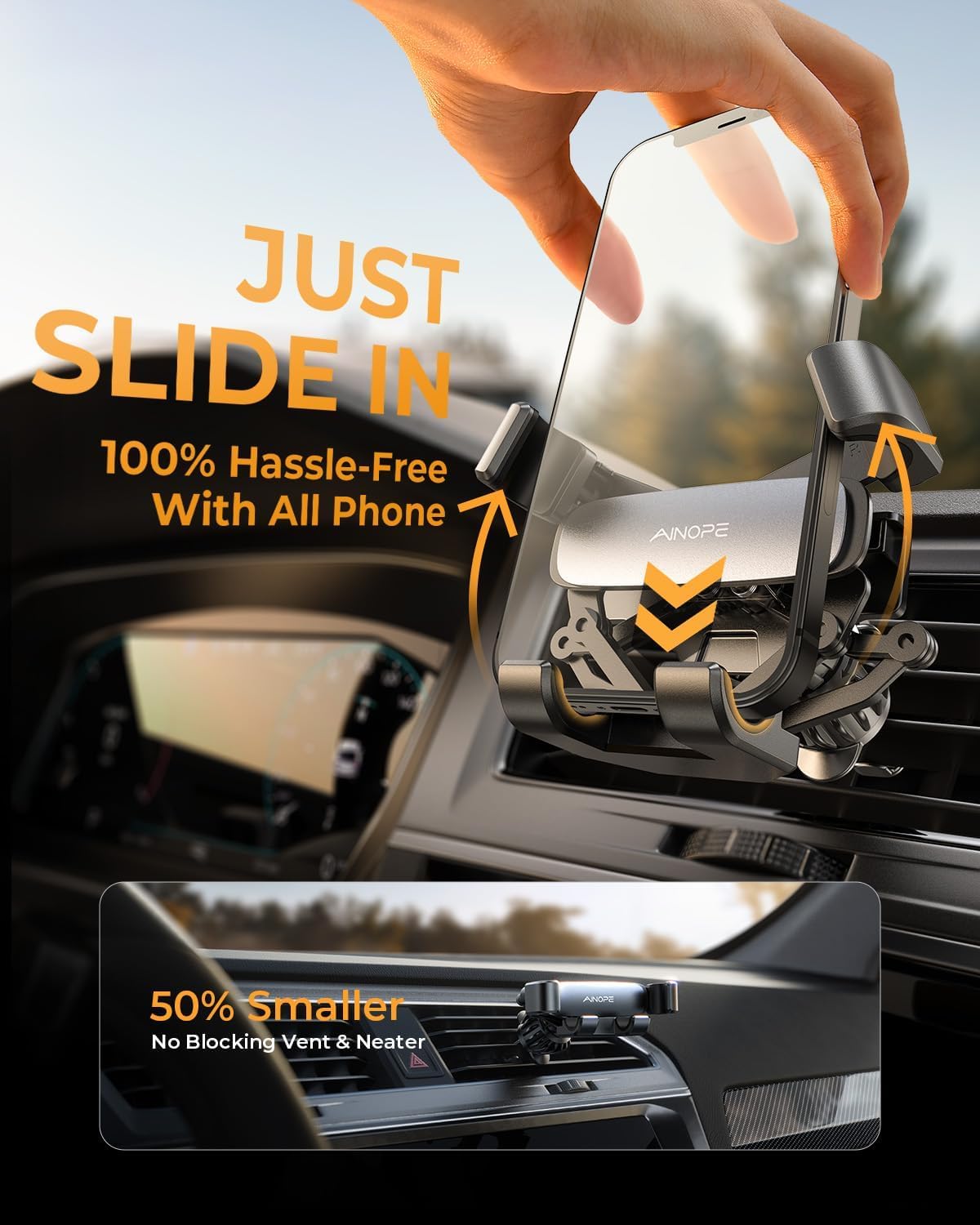 AINOPE Phone Holder for Car Vent【2026 Auto Lock】 Car Phone Holder Mount for Car Accesorries for Women Men Mom, Cell Phone Holder Car Vent Clip Hand Free for All 4-7 Inch iPhone 17 16 Pro Samsung S25 - Available at All In One Marketplace Canada