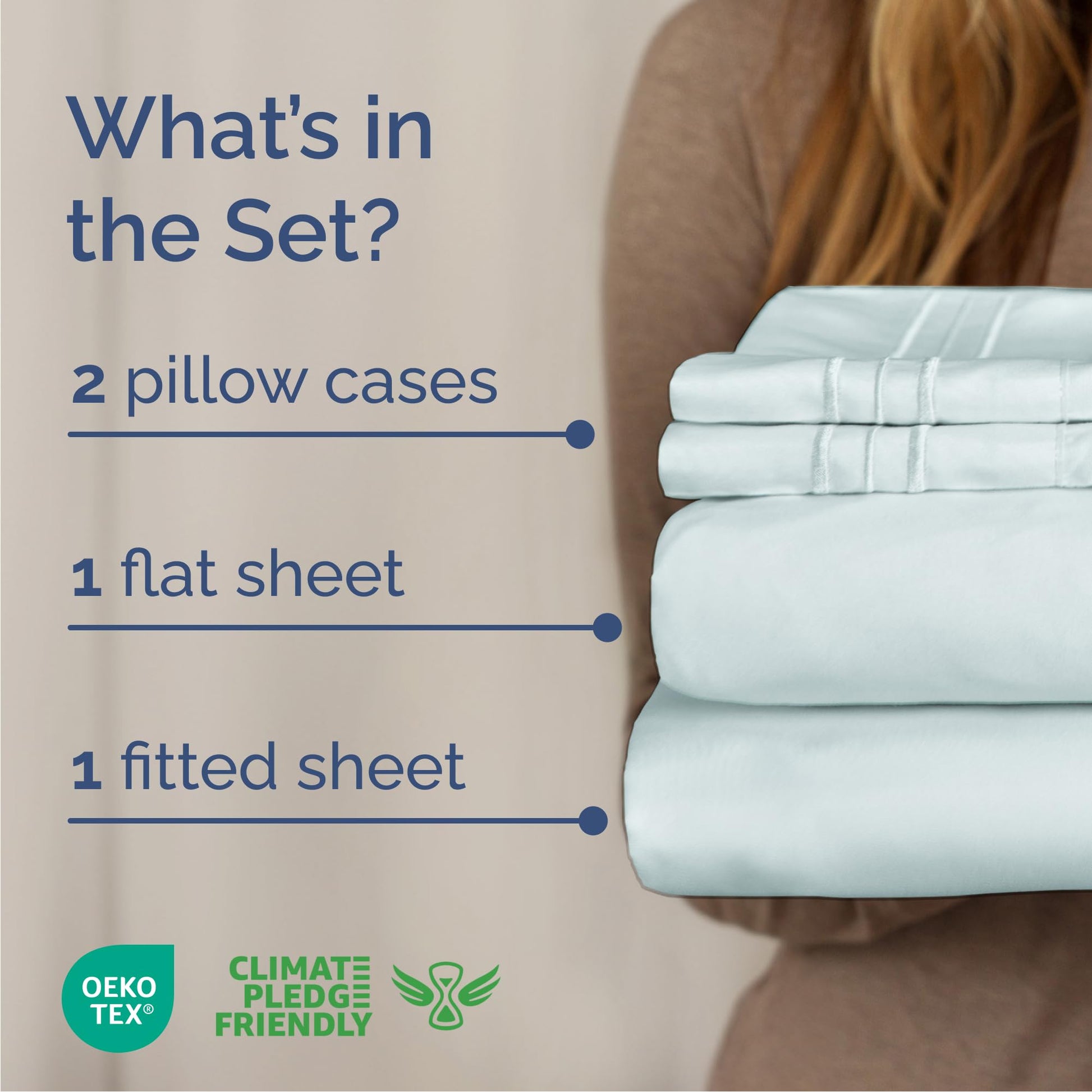 Queen Size 4 Piece Sheet Set - Comfy Breathable & Cooling Sheets - Hotel Luxury Bed Sheets for Women & Men - Deep Pockets, Easy-Fit, Extra Soft & Wrinkle Free Sheets - Ice Blue Oeko-Tex Bed Sheet Set