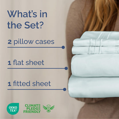Queen Size 4 Piece Sheet Set - Comfy Breathable & Cooling Sheets - Hotel Luxury Bed Sheets for Women & Men - Deep Pockets, Easy-Fit, Extra Soft & Wrinkle Free Sheets - Ice Blue Oeko-Tex Bed Sheet Set