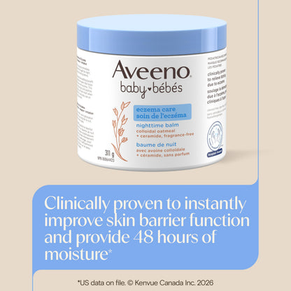 Aveeno Baby Eczema Care Nighttime Balm - With Soothing Colloidal Oat & Ceramide for Dry, Itchy Skin - Gentle Bedtime Eczema Care product Helps Strengthen Natural Moisture Barrier - Fragrance-Free 311g