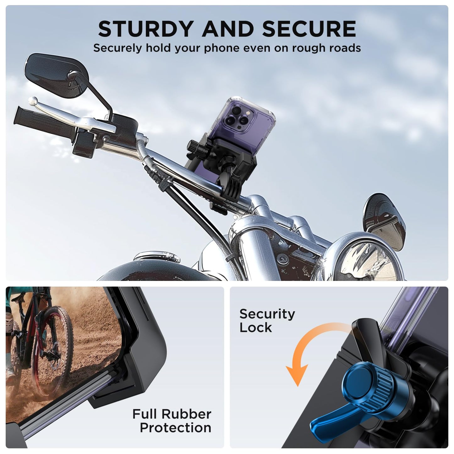 Miracase Bike Motorcycle Phone Holder, [1s Quick Lock] Bicycle Phone Mount Handlebar Cell Phone Clamp for Scooter, Compatible with iPhone Samsung Google