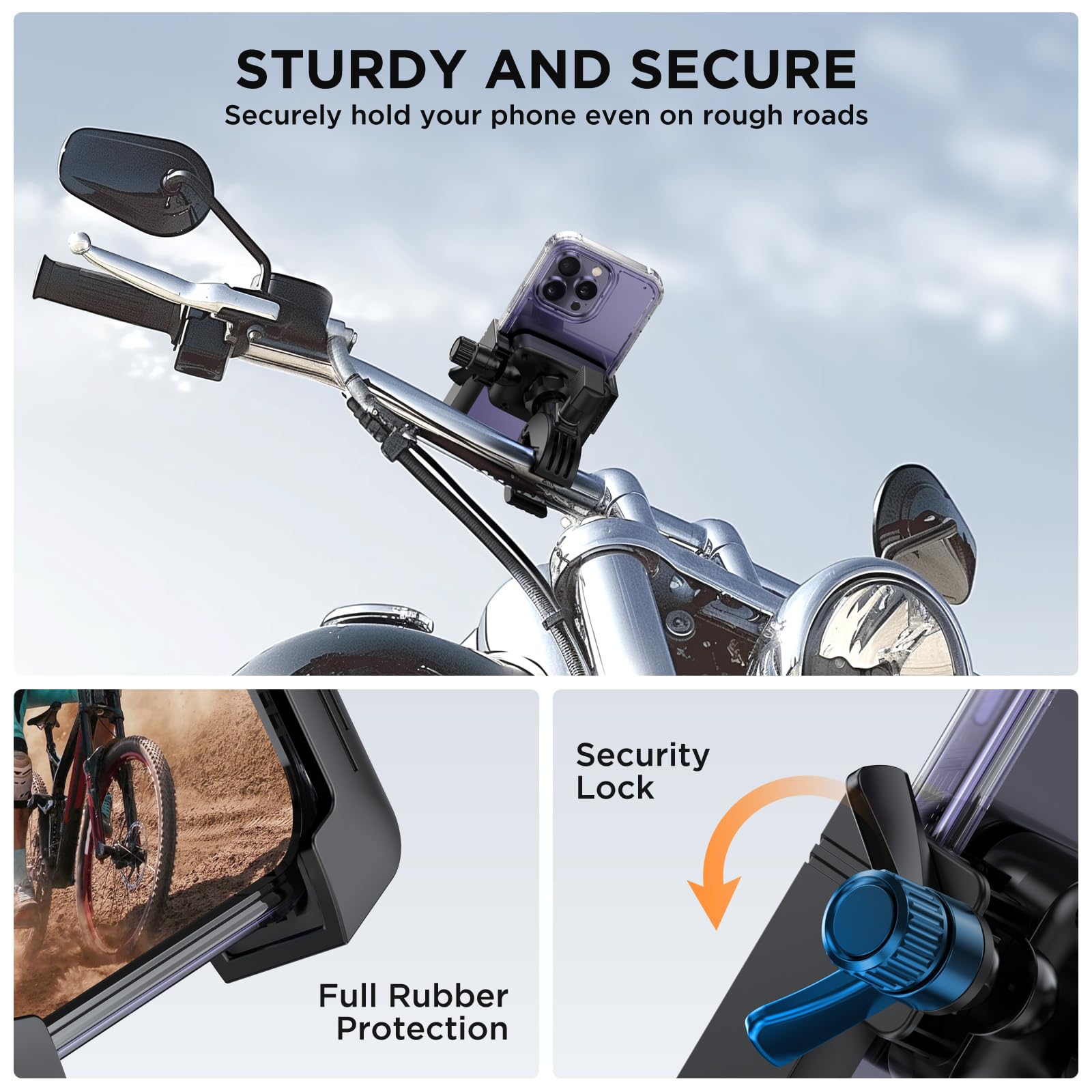 Miracase Bike Motorcycle Phone Holder, [1s Quick Lock] Bicycle Phone Mount Handlebar Cell Phone Clamp for Scooter, Compatible with iPhone Samsung Google