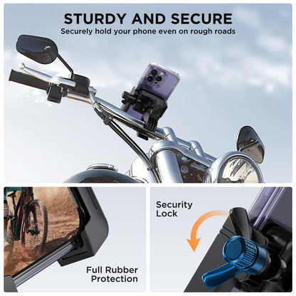 Miracase Bike Motorcycle Phone Holder, [1s Quick Lock] Bicycle Phone Mount Handlebar Cell Phone Clamp for Scooter, Compatible with iPhone Samsung Google