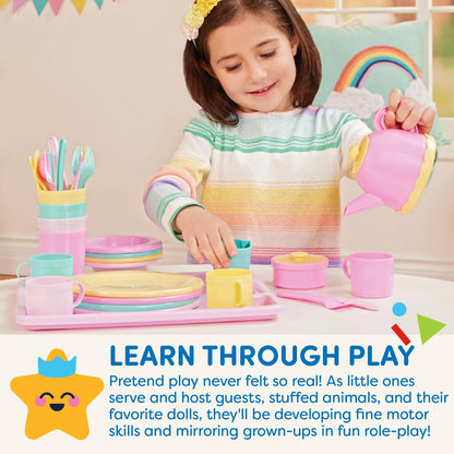 Battat Play Circle Dish Set, Dishes Wishes Dinnerware, 34 Pieces, Playset Battat