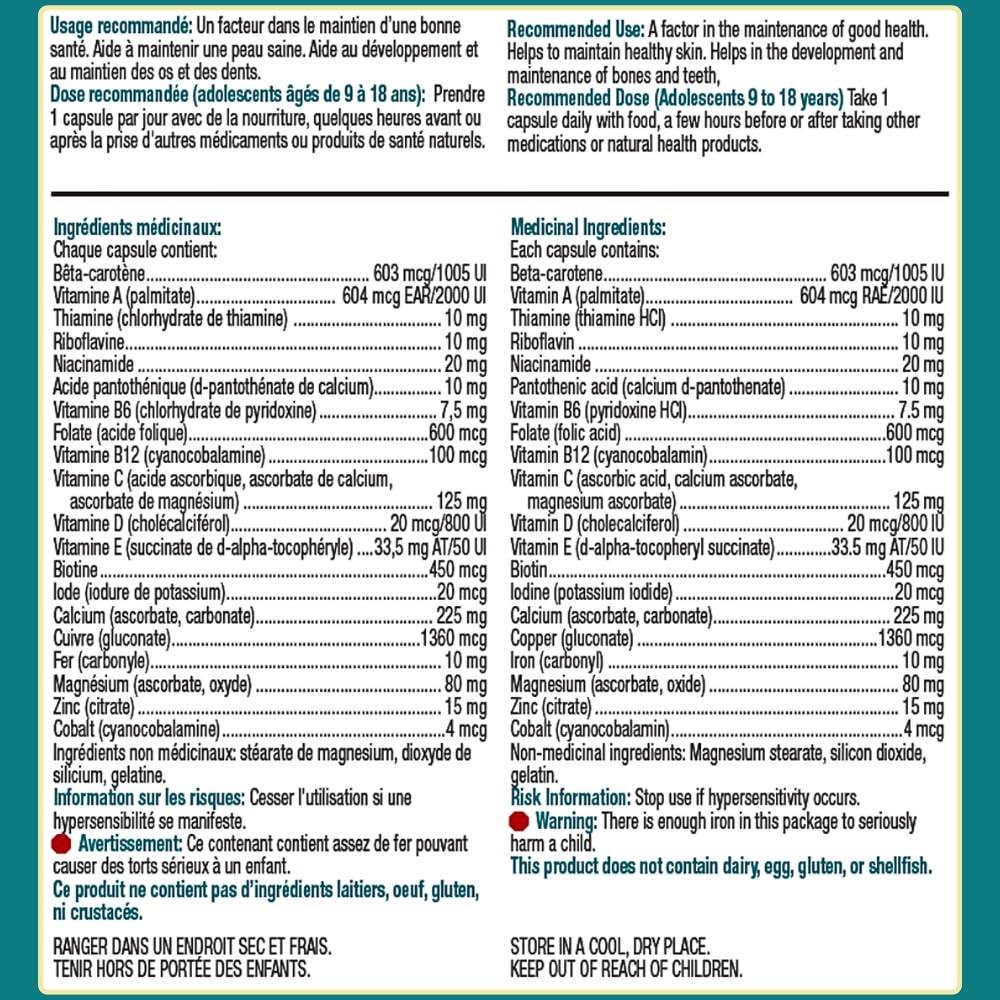 Quest Vitamins Her Daily One for Teen Girls Ages 9–18 – Once-Daily Multivitamin & Mineral Supplement for Skin, Bone & Immune Support – 90 Capsules (3-Month Supply)