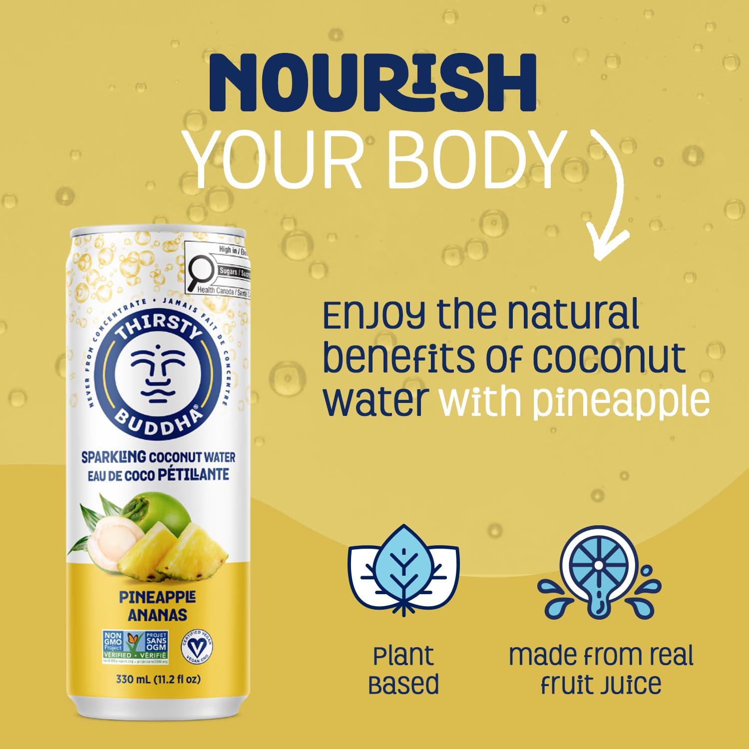 THIRSTY BUDDHA Sparkling Coconut Water with Pineapple – Sugar-Free, Electrolyte-Rich Hydration, 12 Pack (12 x 330ml)
