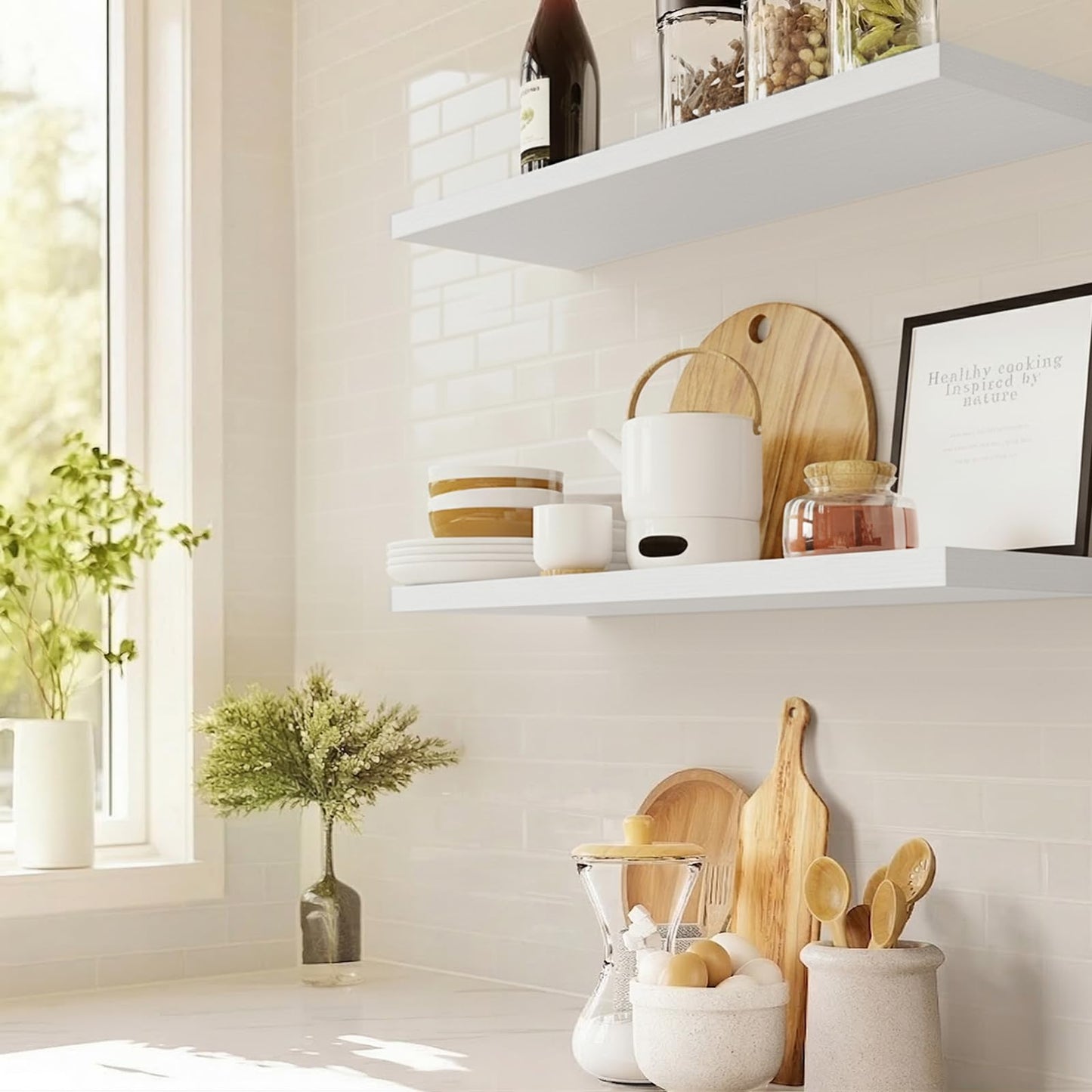 Amada 24 inch L Floating Shelves with Invisible Brackets, Set of 2, White AMADA HOMEFURNISHING
