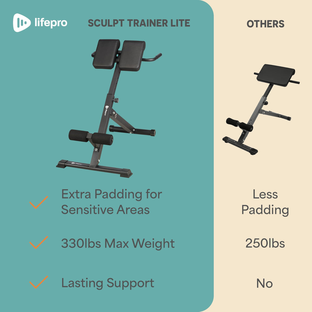Lifepro Roman Chair Workout Bench, Back Extension, Home Gym Equipment