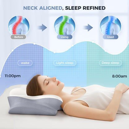 Missleep Cervical Neck Pillow,Memory Foam Pillows for Relieving Neck and Shoulder Pain, Neck Support Pillow for Side Sleepers, 2 Heights Ergonomic Pillow with Breathable Ice Silk Cover White - Available at All In One Marketplace Canada