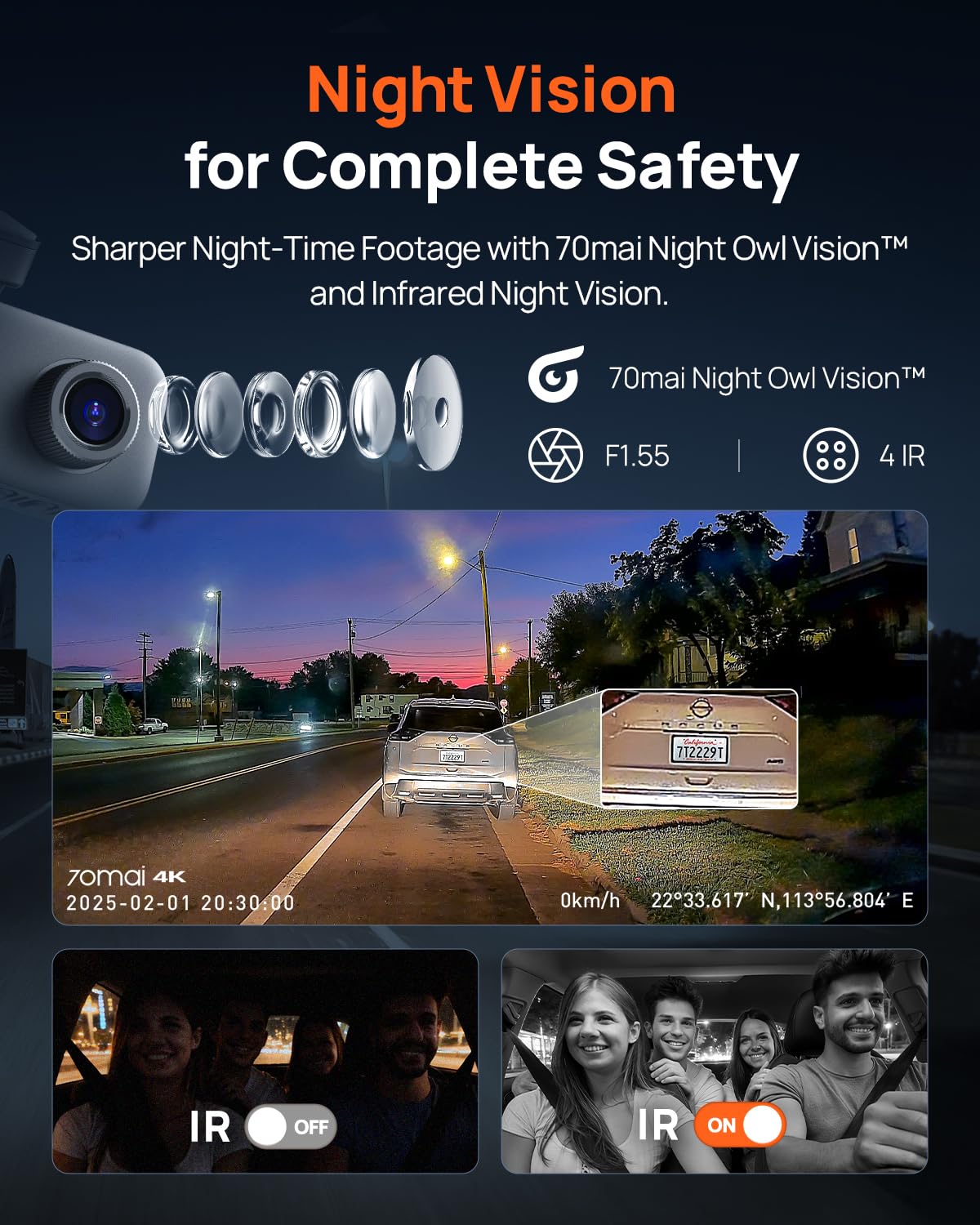 70mai 4K Dash Cam Front and Rear Inside, 3 Channel Car Dash Camera for Cars, Dashcam with GPS, Wi-Fi 6, Voice Control, Parking Monitor, Night Vision, Loop Recording, 64GB SD Card Included (T800E) - Available at All In One Marketplace Canada