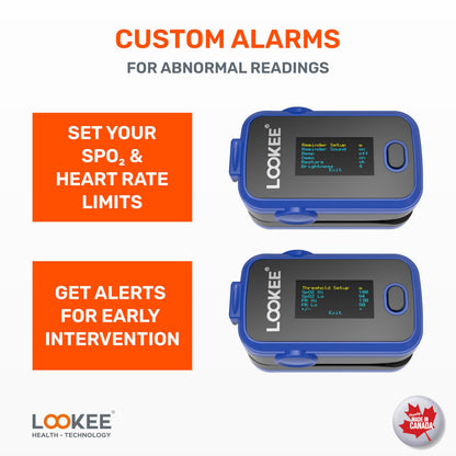 LOOKEE A310 Premium Pulse Oximeter Finger Heart Rate Oxygen Monitor | Proudly Canadian | SpO2 Blood Oxygen Level | Medical Accuracy, Alarm & PI | OLED Display | Carry Case & Batteries | Blue