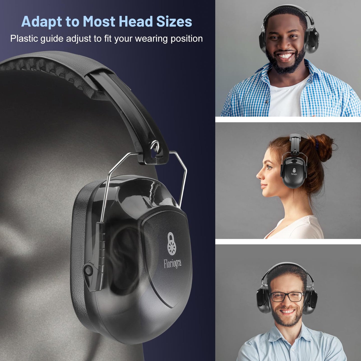 Floriogra 2 Pack Ear Protection Ear Muffs Noise Reduction, SNR 35dB Hearing Protection Earmuffs, Noise Cancelling Ear Muffs, Noise Cancelling Headphones for Autism,for Shooting, Mowing, Hunting - Available at All In One Marketplace Canada