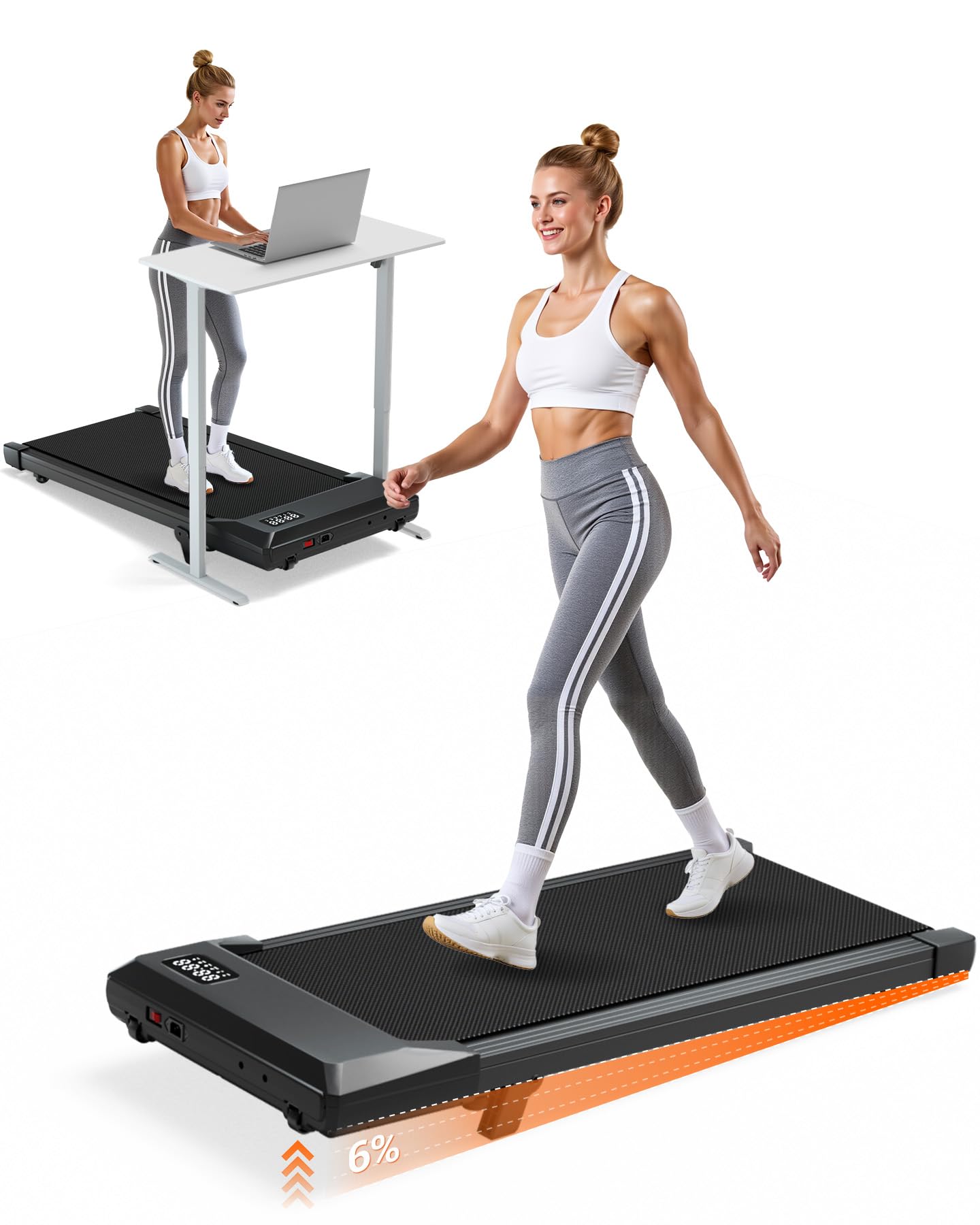 DeerRun 3-in-1 Incline Walking Pad, Under Desk Treadmill with 6% Incline, 2.5HP Quiet Portable Walking Machine for Home Office, 300 lbs Capacity, LED Display & Smart App, Ready-to-Use 🍁 All In One Marketplace Canada