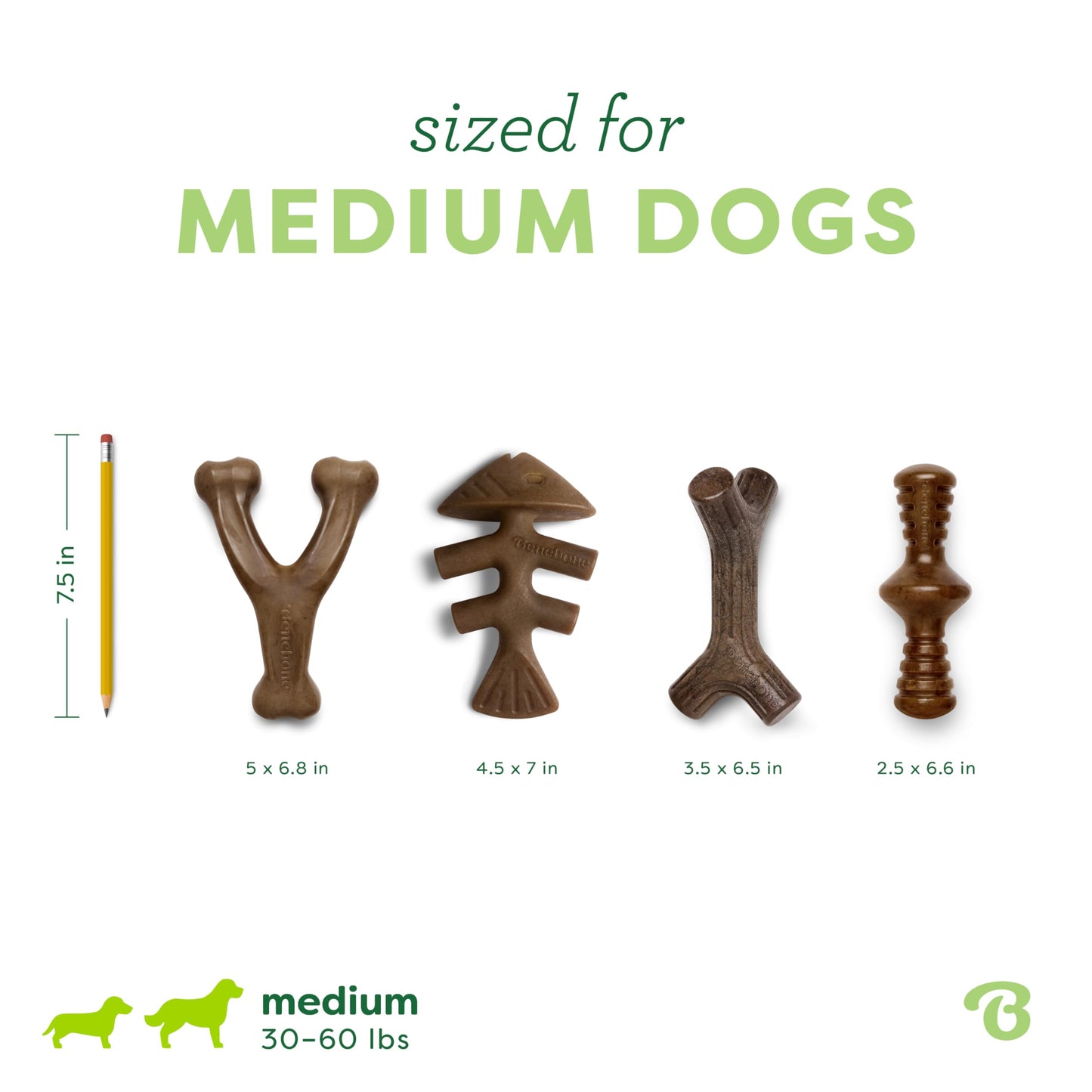 Benebone 4-Pack Durable Dog Chew Toys for Aggressive Chewers, Real Flavors, Made in USA, Medium
