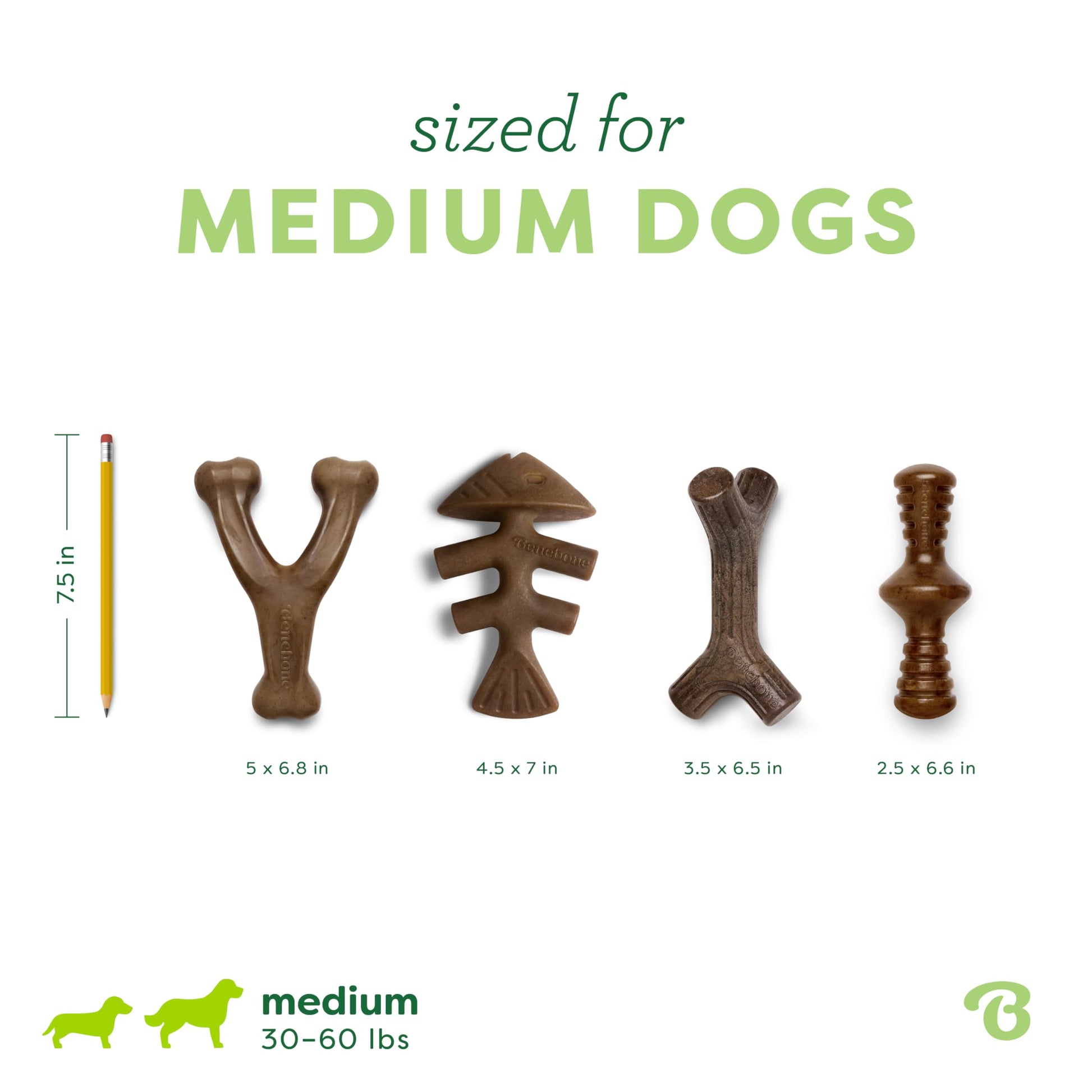 Benebone 4-Pack Durable Dog Chew Toys for Aggressive Chewers, Real Flavors, Made in USA, Medium