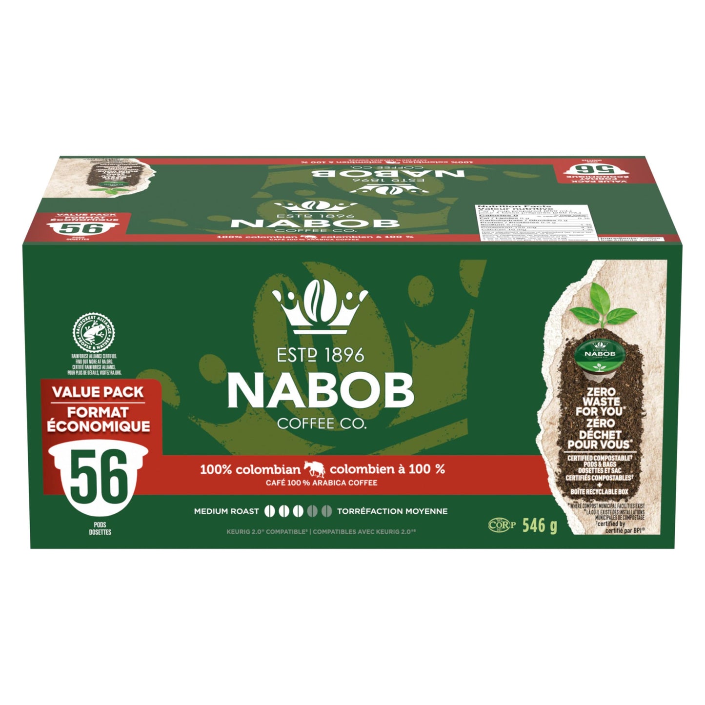 Nabob 100% Colombian Coffee Compostable Pods - 56 Count Box (546g)