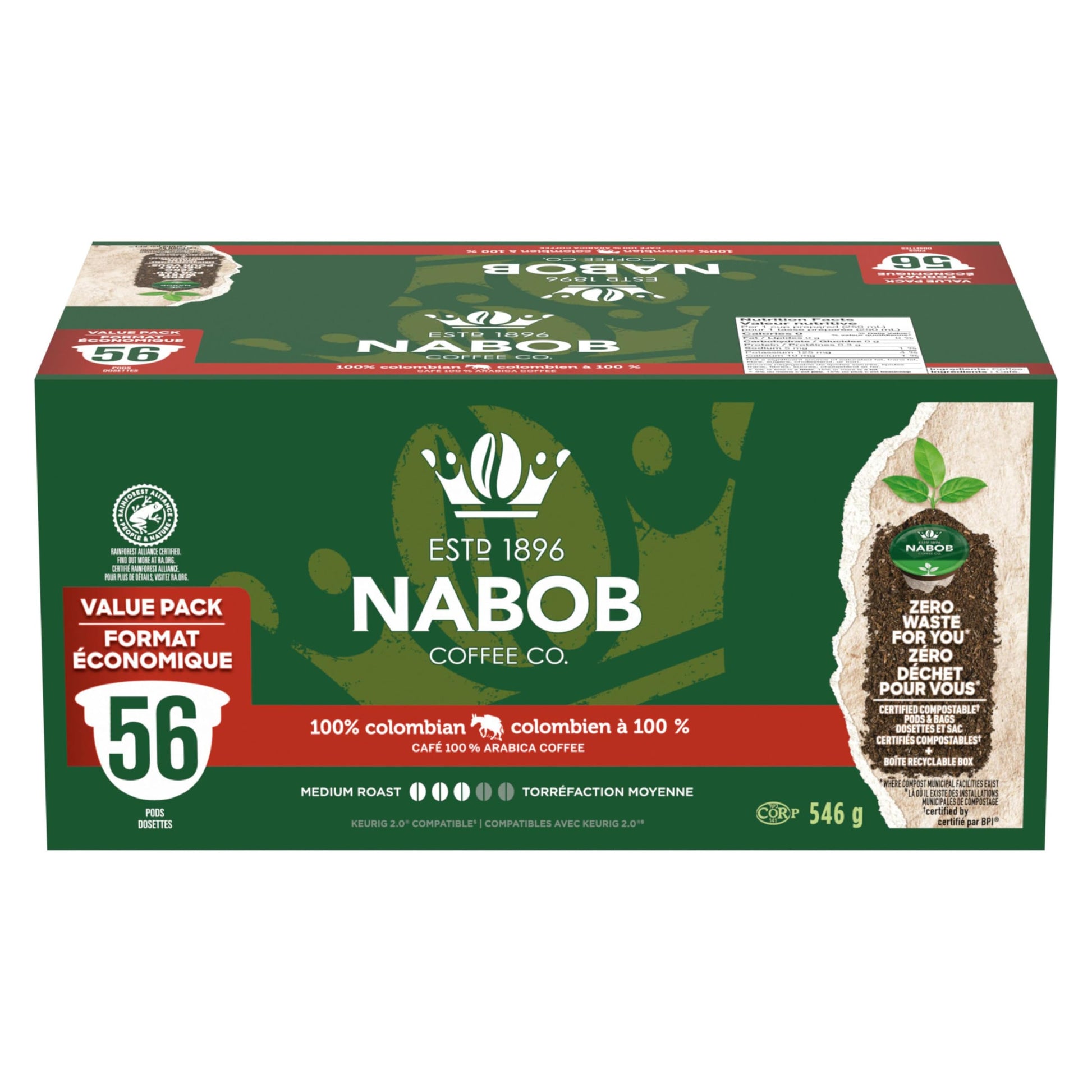 Nabob 100% Colombian Coffee Compostable Pods - 56 Count Box (546g)