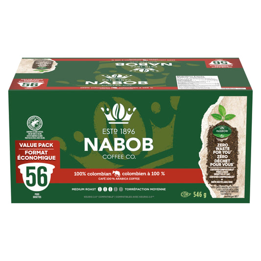 Nabob 100% Colombian Coffee Compostable Pods - 56 Count Box (546g)
