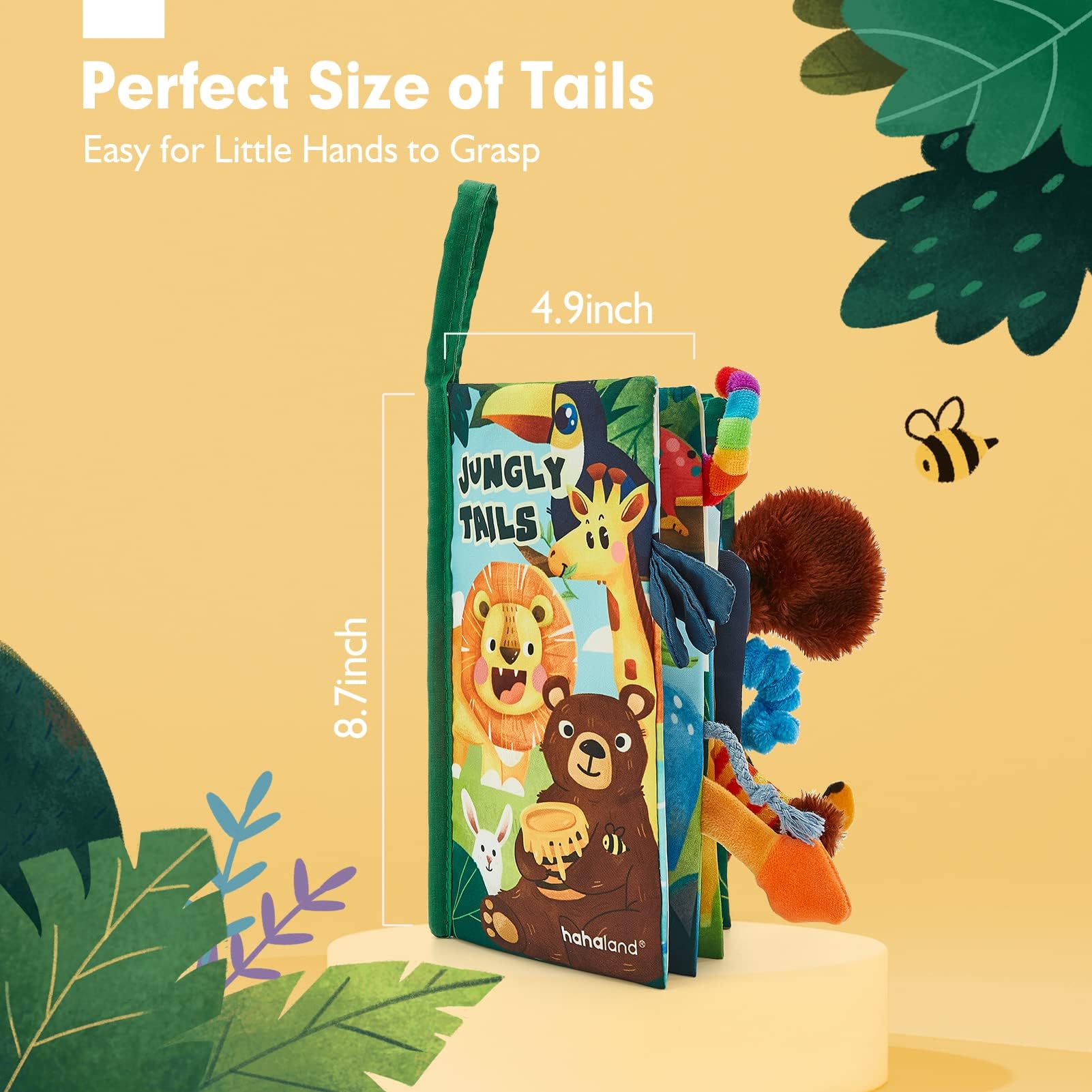 hahaland Baby Book Toy 0 3 6 12 Months - Touch and Feel First Crinkle Cloth Soft Book for Babies 0 Months, Baby Boy Girl Gifts for Newborn Infant - Jungly Tails Theme