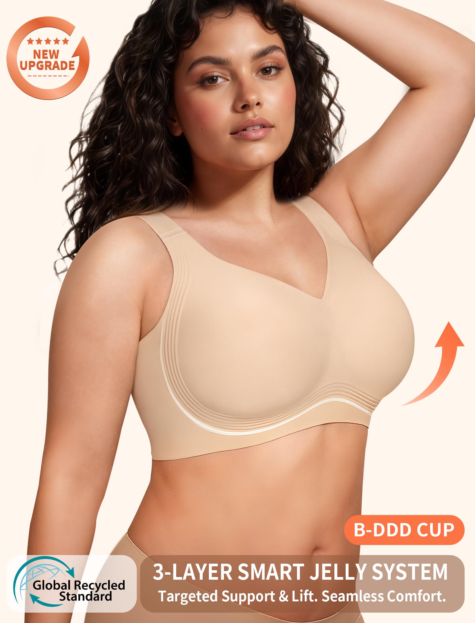 PoseFree Jelly Bras for Women Full Coverage Full Support and Lift No Underwire Back Smoothing Bralette Everyday Bra (Nude,XL)