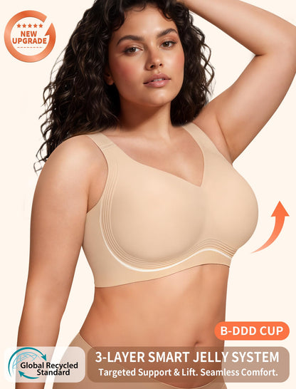 PoseFree Jelly Bras for Women Full Coverage Full Support and Lift No Underwire Back Smoothing Bralette Everyday Bra (Nude,XL)