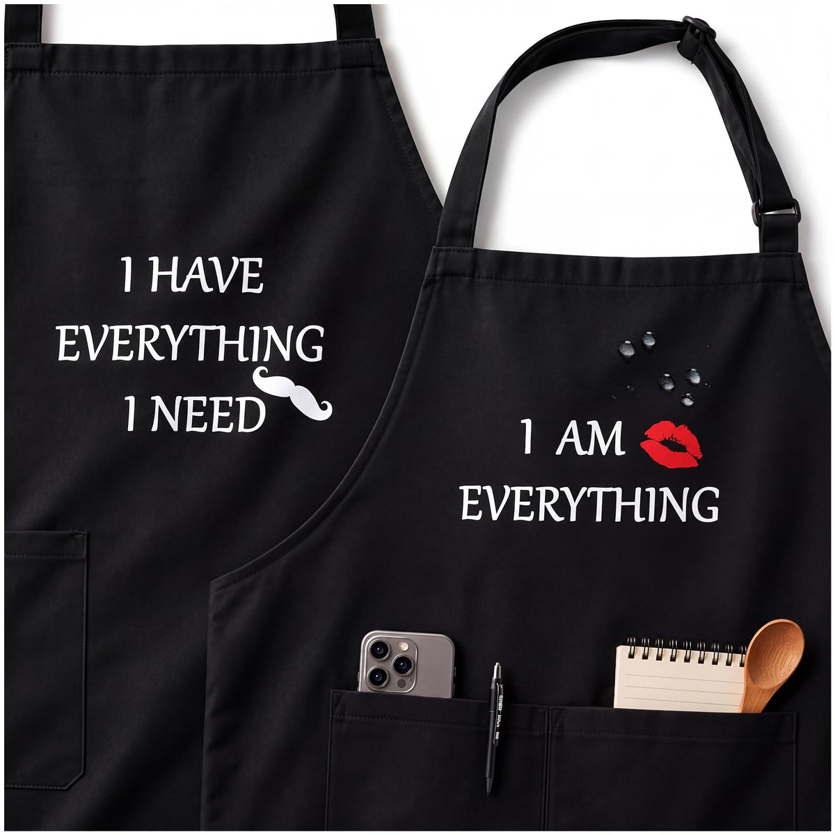YIKA® Couples Aprons, Christmas Gift for Couples Who Have Everything, Matching Apron Set for Him and Her, Adjustable Neck Strap, Extra Long Ties, 2 Pockets, Black 🍁 All In One Marketplace Canada