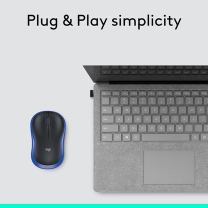 Logitech M185 Compact Ambidextrous Wireless Mouse with Rubber Grips - Blue